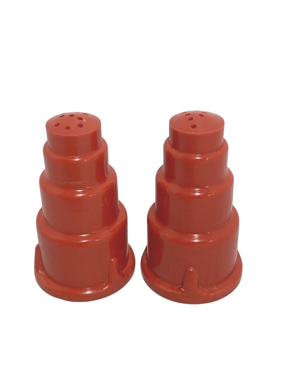 Vintage Red Plastic Salt & Pepper Shakers Set Atomic Age Rockets 1950's kitchen